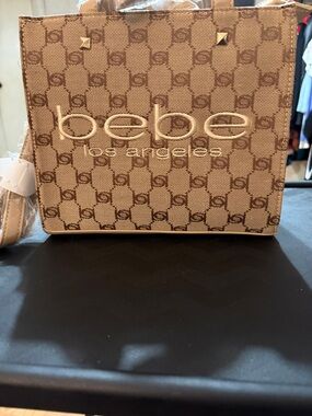Bebe Mini Satchel: NWT Bebe Talulla Small Satchel Monogram Beige Crossbody Bag